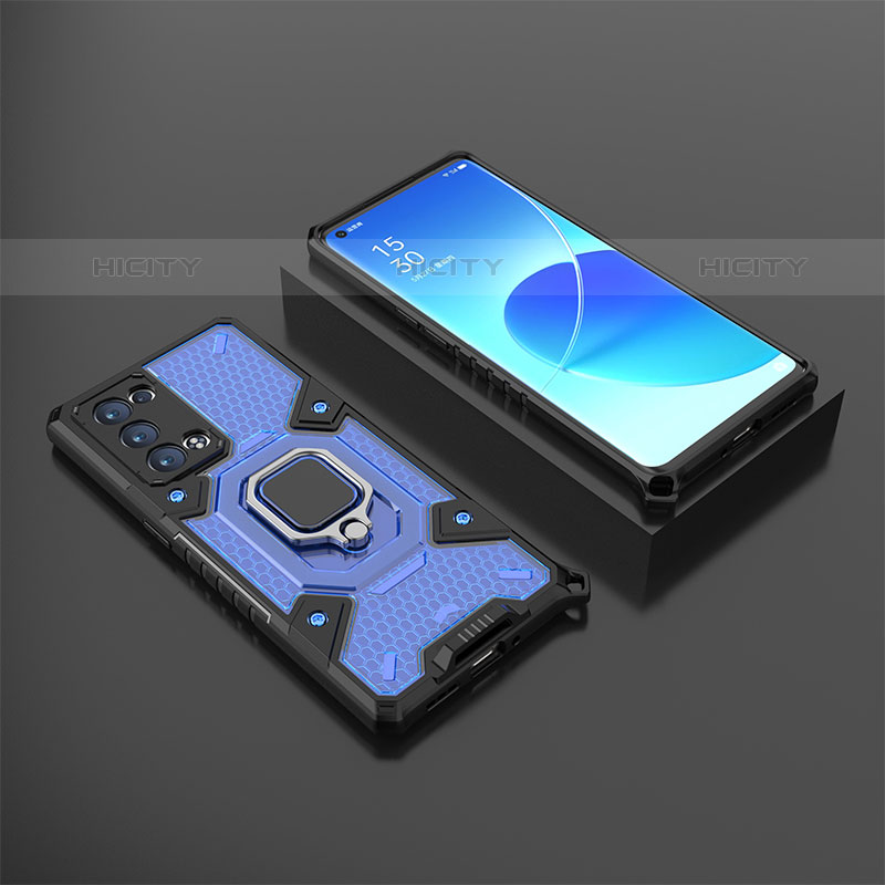 Funda Bumper Silicona y Plastico Mate Carcasa con Magnetico Anillo de dedo Soporte S07 para Oppo Reno6 Pro 5G