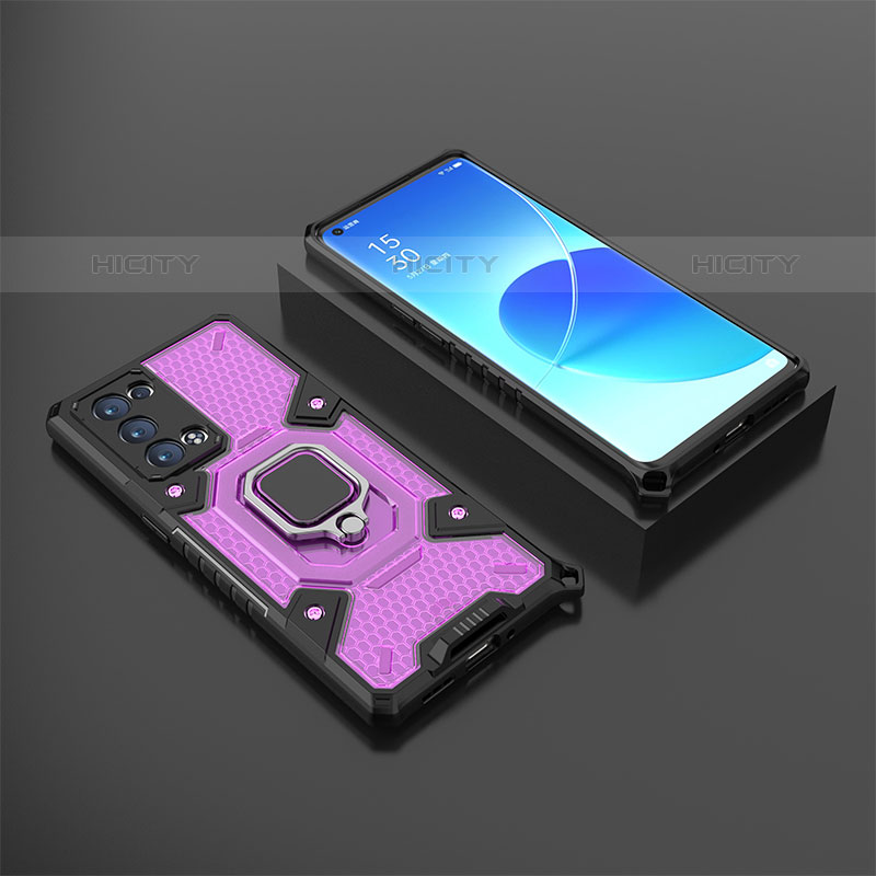 Funda Bumper Silicona y Plastico Mate Carcasa con Magnetico Anillo de dedo Soporte S07 para Oppo Reno6 Pro 5G