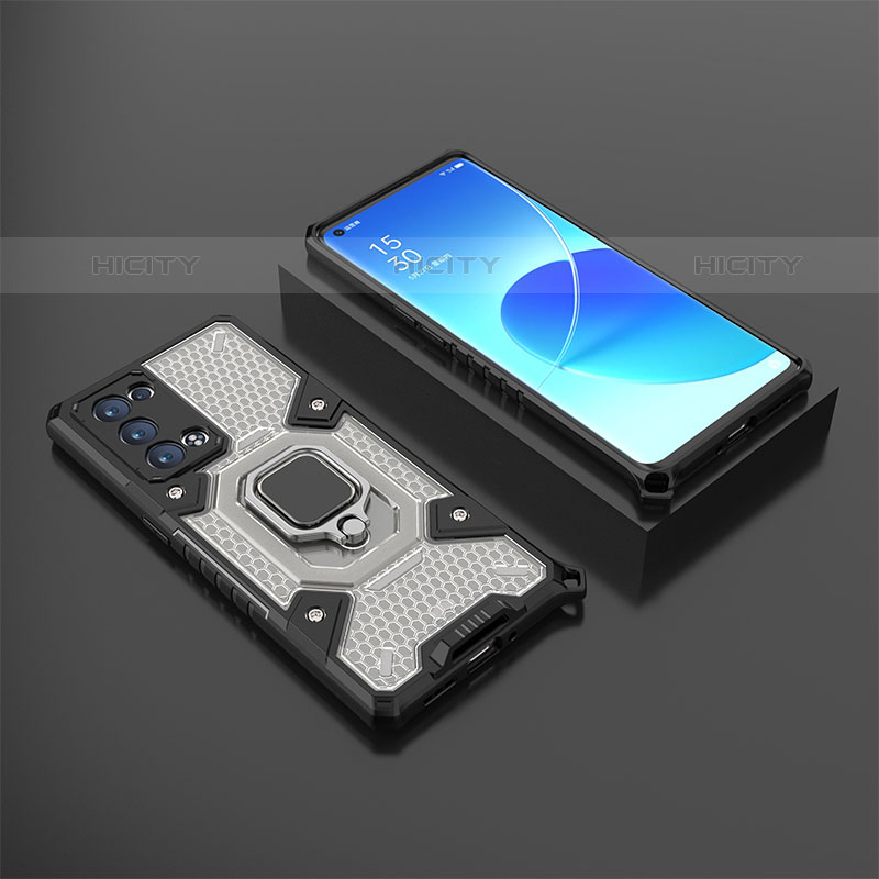 Funda Bumper Silicona y Plastico Mate Carcasa con Magnetico Anillo de dedo Soporte S07 para Oppo Reno6 Pro 5G