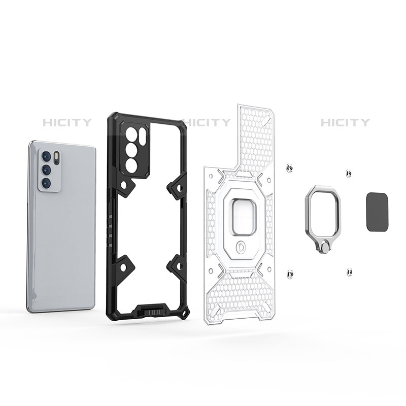 Funda Bumper Silicona y Plastico Mate Carcasa con Magnetico Anillo de dedo Soporte S07 para Oppo Reno6 Pro 5G India