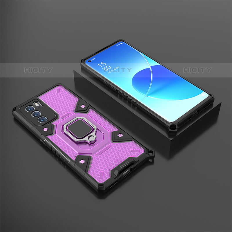 Funda Bumper Silicona y Plastico Mate Carcasa con Magnetico Anillo de dedo Soporte S07 para Oppo Reno6 Pro 5G India