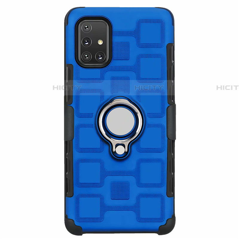 Funda Bumper Silicona y Plastico Mate Carcasa con Magnetico Anillo de dedo Soporte S07 para Samsung Galaxy A71 5G Azul Cielo