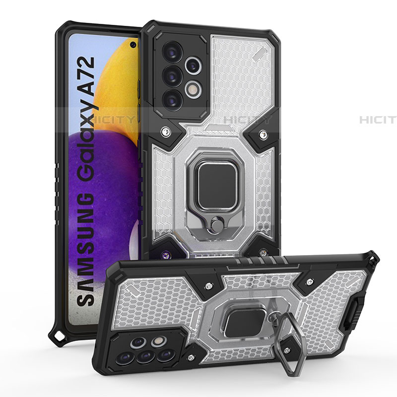 Funda Bumper Silicona y Plastico Mate Carcasa con Magnetico Anillo de dedo Soporte S07 para Samsung Galaxy A72 5G