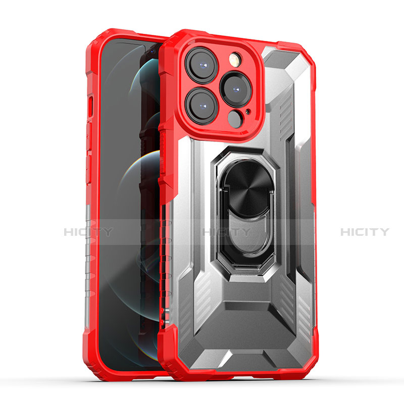 Funda Bumper Silicona y Plastico Mate Carcasa con Magnetico Anillo de dedo Soporte S08 para Apple iPhone 13 Pro