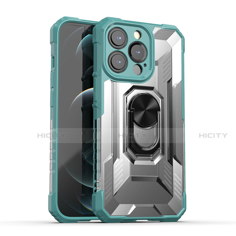 Funda Bumper Silicona y Plastico Mate Carcasa con Magnetico Anillo de dedo Soporte S08 para Apple iPhone 13 Pro