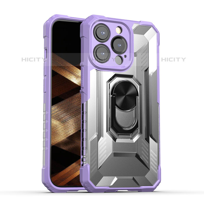 Funda Bumper Silicona y Plastico Mate Carcasa con Magnetico Anillo de dedo Soporte S08 para Apple iPhone 15 Pro