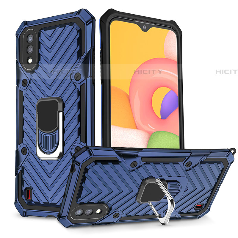 Funda Bumper Silicona y Plastico Mate Carcasa con Magnetico Anillo de dedo Soporte S08 para Samsung Galaxy A01 SM-A015