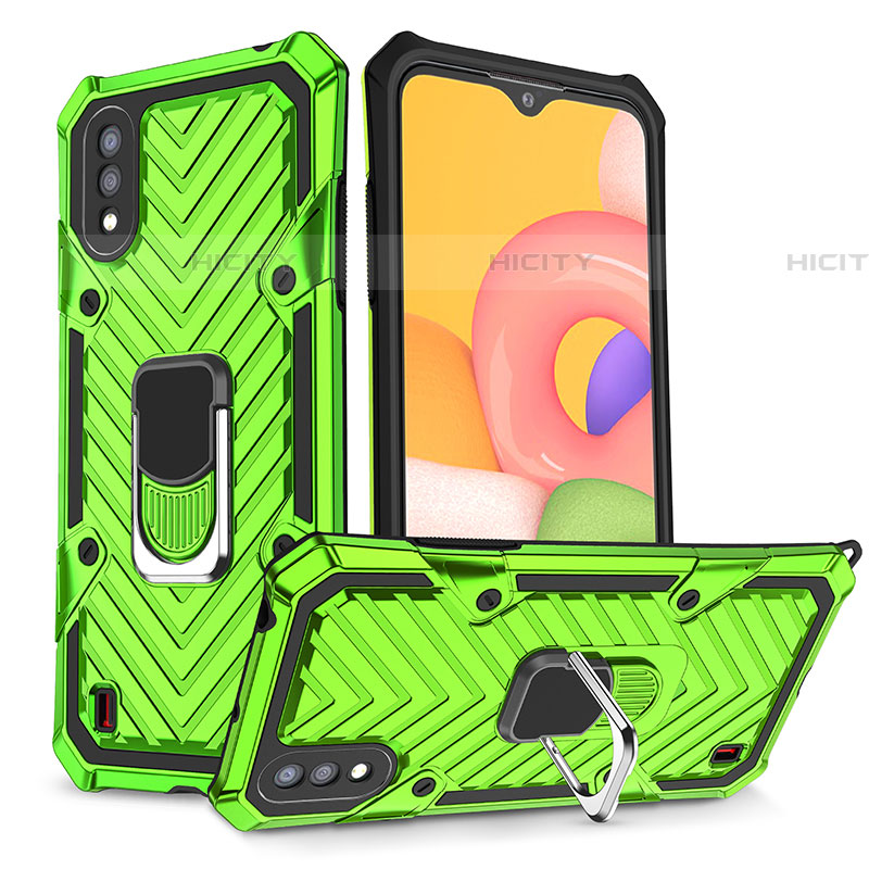 Funda Bumper Silicona y Plastico Mate Carcasa con Magnetico Anillo de dedo Soporte S08 para Samsung Galaxy A01 SM-A015