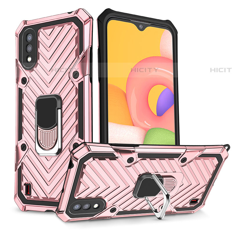 Funda Bumper Silicona y Plastico Mate Carcasa con Magnetico Anillo de dedo Soporte S08 para Samsung Galaxy A01 SM-A015