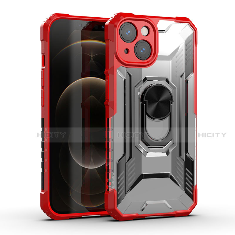 Funda Bumper Silicona y Plastico Mate Carcasa con Magnetico Anillo de dedo Soporte S09 para Apple iPhone 13 Mini