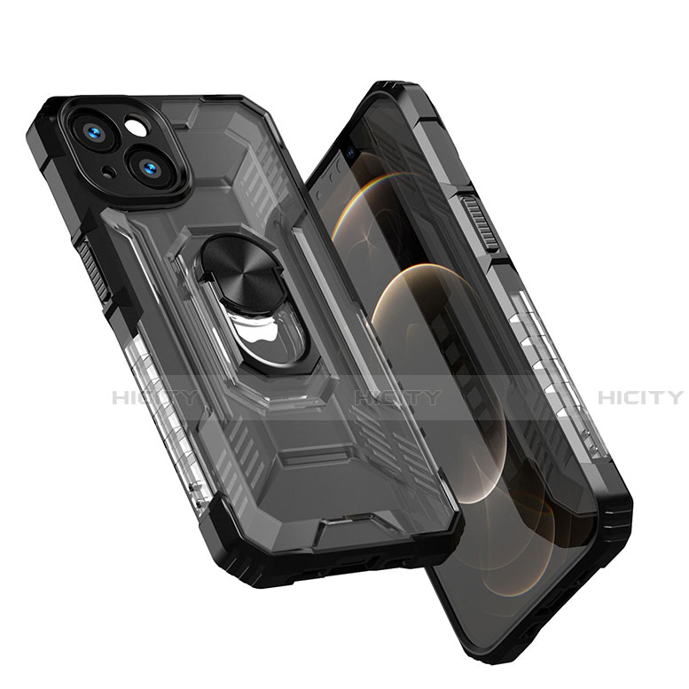 Funda Bumper Silicona y Plastico Mate Carcasa con Magnetico Anillo de dedo Soporte S09 para Apple iPhone 14 Plus