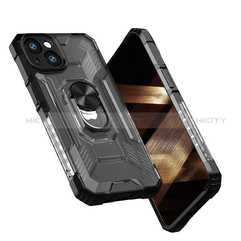 Funda Bumper Silicona y Plastico Mate Carcasa con Magnetico Anillo de dedo Soporte S09 para Apple iPhone 15 Plus