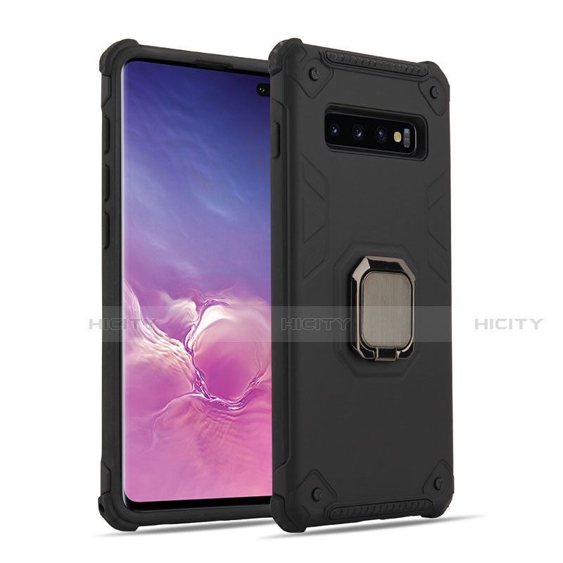 Funda Bumper Silicona y Plastico Mate Carcasa con Magnetico Anillo de dedo Soporte T01 para Samsung Galaxy S10 5G Negro