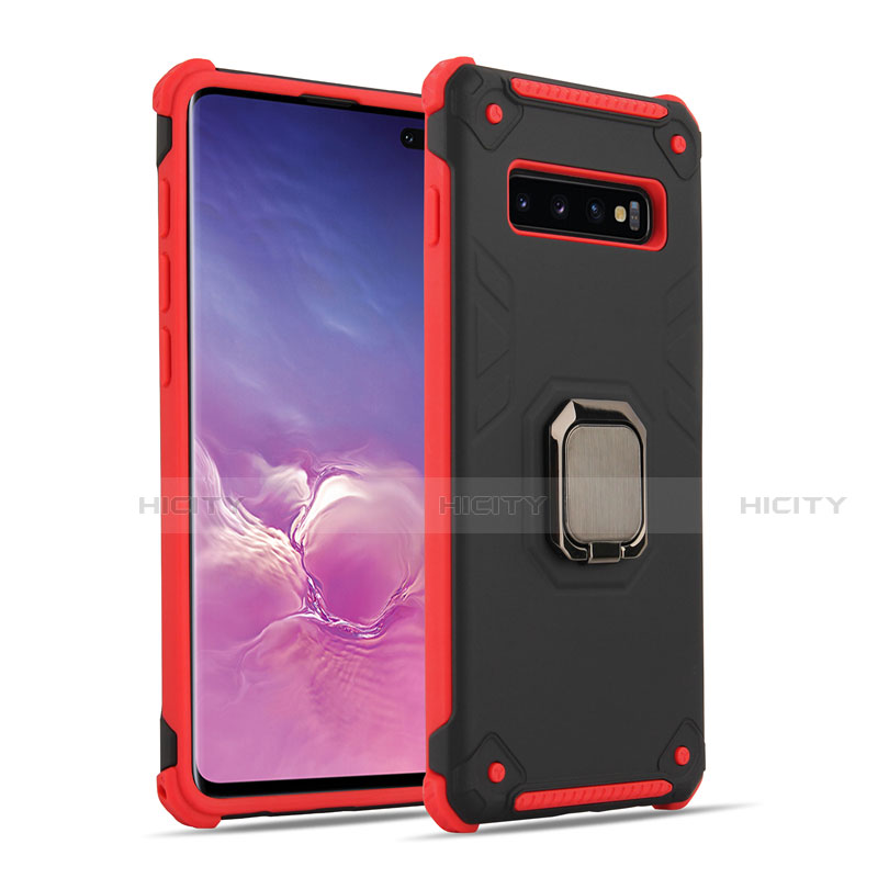 Funda Bumper Silicona y Plastico Mate Carcasa con Magnetico Anillo de dedo Soporte T01 para Samsung Galaxy S10 Plus Rojo y Negro