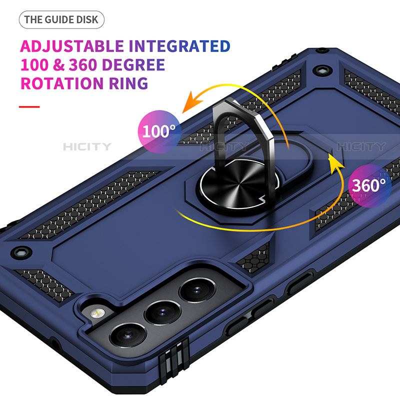Funda Bumper Silicona y Plastico Mate Carcasa con Magnetico Anillo de dedo Soporte T02 para Samsung Galaxy S22 Plus 5G