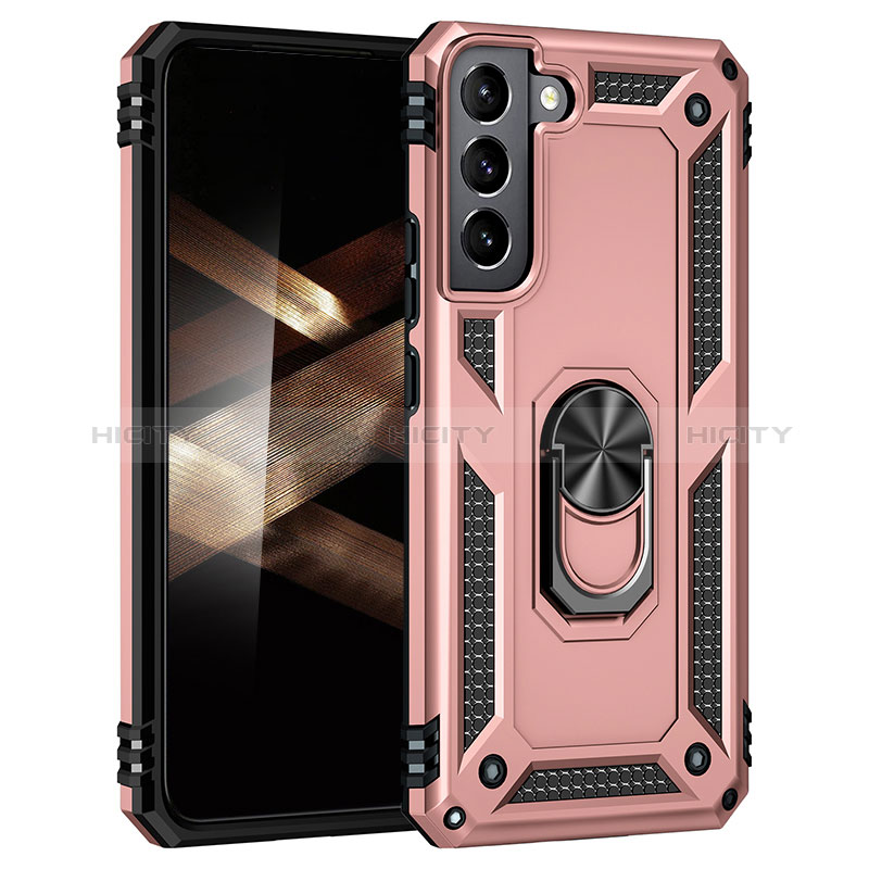 Funda Bumper Silicona y Plastico Mate Carcasa con Magnetico Anillo de dedo Soporte T02 para Samsung Galaxy S24 Plus 5G Oro Rosa