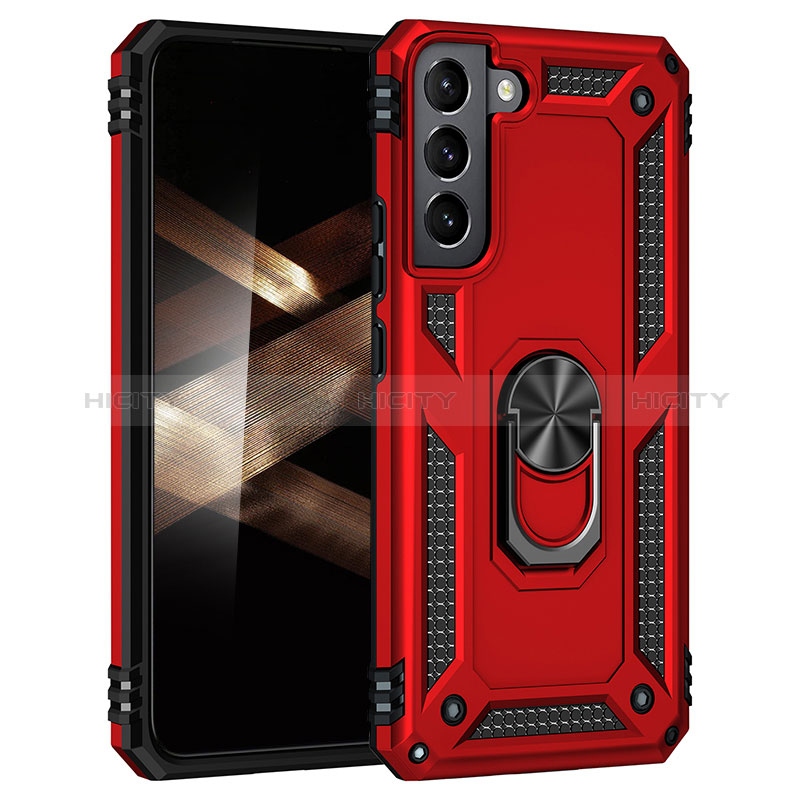 Funda Bumper Silicona y Plastico Mate Carcasa con Magnetico Anillo de dedo Soporte T02 para Samsung Galaxy S24 Plus 5G Rojo