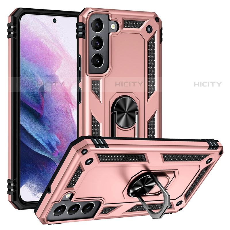 Funda Bumper Silicona y Plastico Mate Carcasa con Magnetico Anillo de dedo Soporte T03 para Samsung Galaxy S23 5G Oro Rosa