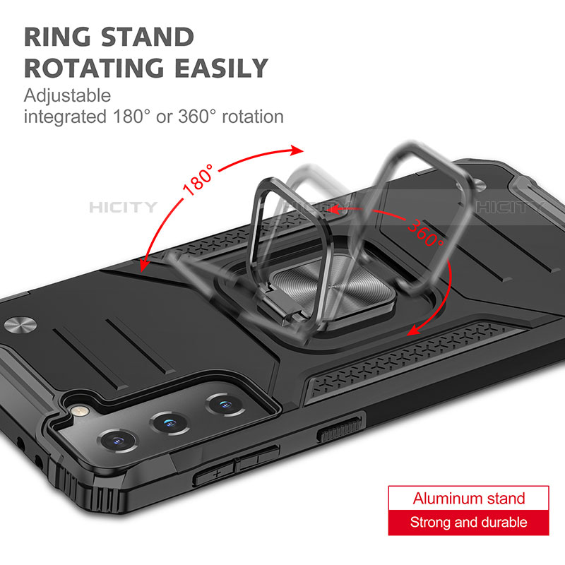 Funda Bumper Silicona y Plastico Mate Carcasa con Magnetico Anillo de dedo Soporte T04 para Samsung Galaxy S21 5G