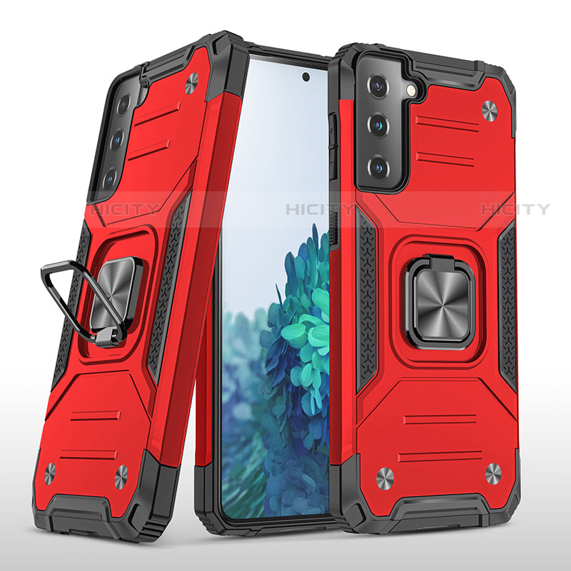 Funda Bumper Silicona y Plastico Mate Carcasa con Magnetico Anillo de dedo Soporte T04 para Samsung Galaxy S23 Plus 5G Rojo