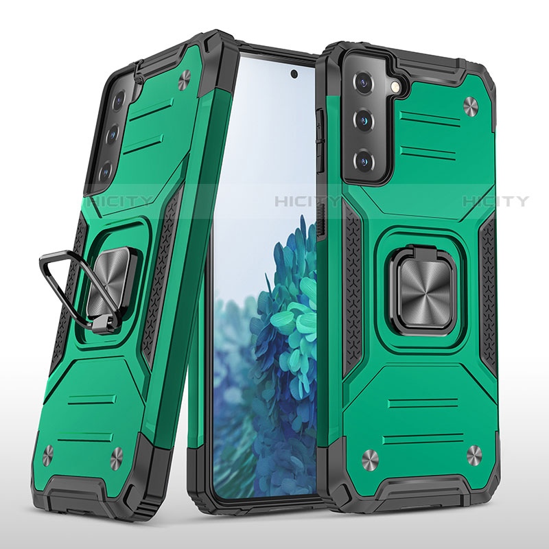 Funda Bumper Silicona y Plastico Mate Carcasa con Magnetico Anillo de dedo Soporte T04 para Samsung Galaxy S23 Plus 5G Verde