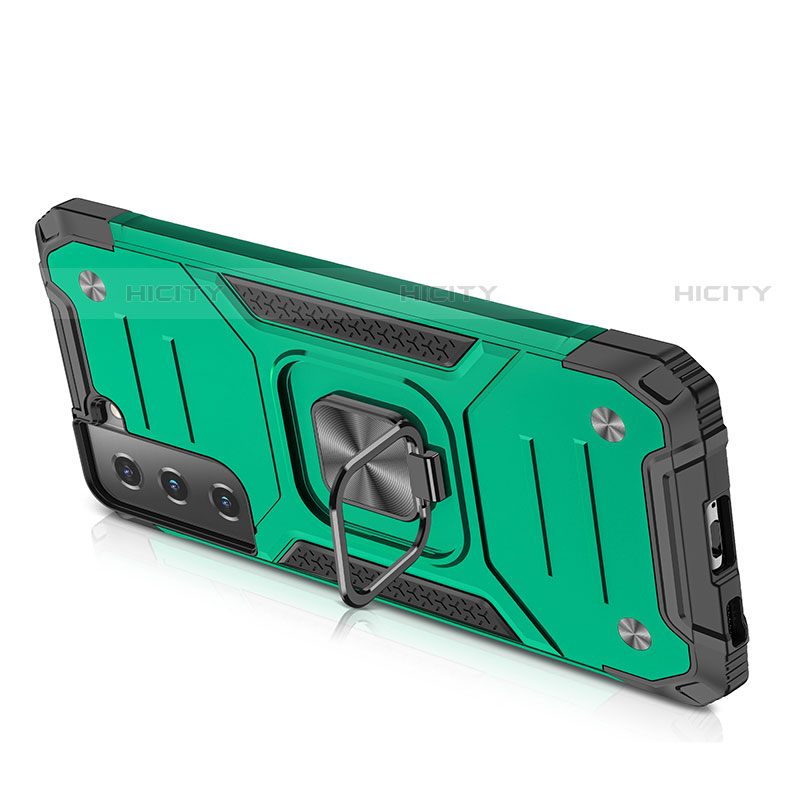 Funda Bumper Silicona y Plastico Mate Carcasa con Magnetico Anillo de dedo Soporte T05 para Samsung Galaxy S21 5G Verde