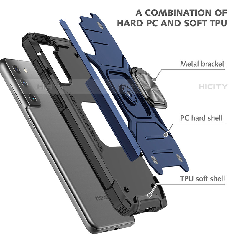 Funda Bumper Silicona y Plastico Mate Carcasa con Magnetico Anillo de dedo Soporte T05 para Samsung Galaxy S21 FE 5G