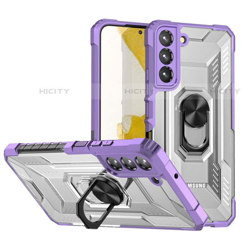 Funda Bumper Silicona y Plastico Mate Carcasa con Magnetico Anillo de dedo Soporte T07 para Samsung Galaxy S23 Plus 5G Morado