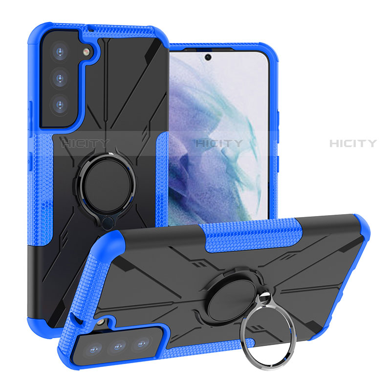 Funda Bumper Silicona y Plastico Mate Carcasa con Magnetico Anillo de dedo Soporte T08 para Samsung Galaxy S21 5G