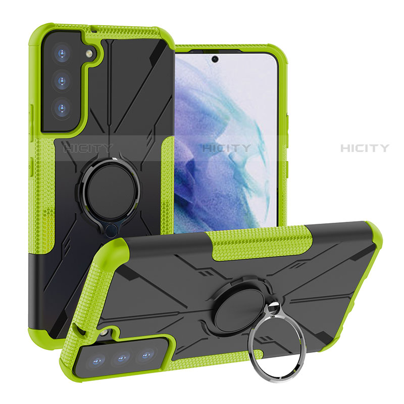 Funda Bumper Silicona y Plastico Mate Carcasa con Magnetico Anillo de dedo Soporte T08 para Samsung Galaxy S21 5G Verde