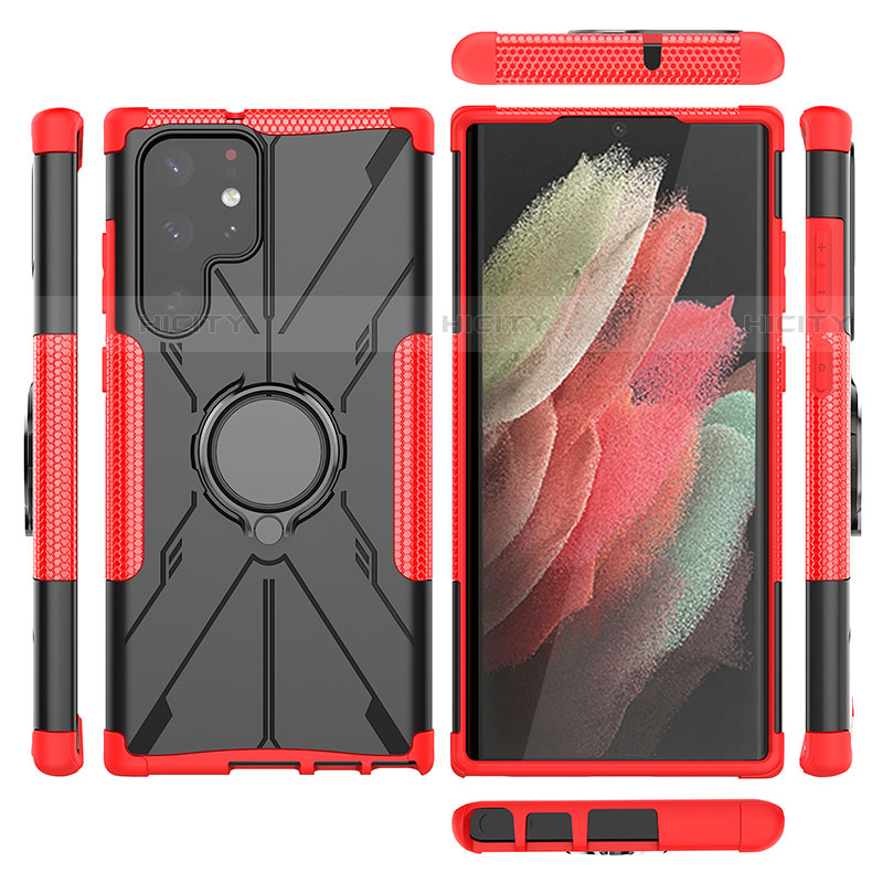 Funda Bumper Silicona y Plastico Mate Carcasa con Magnetico Anillo de dedo Soporte T08 para Samsung Galaxy S23 Ultra 5G