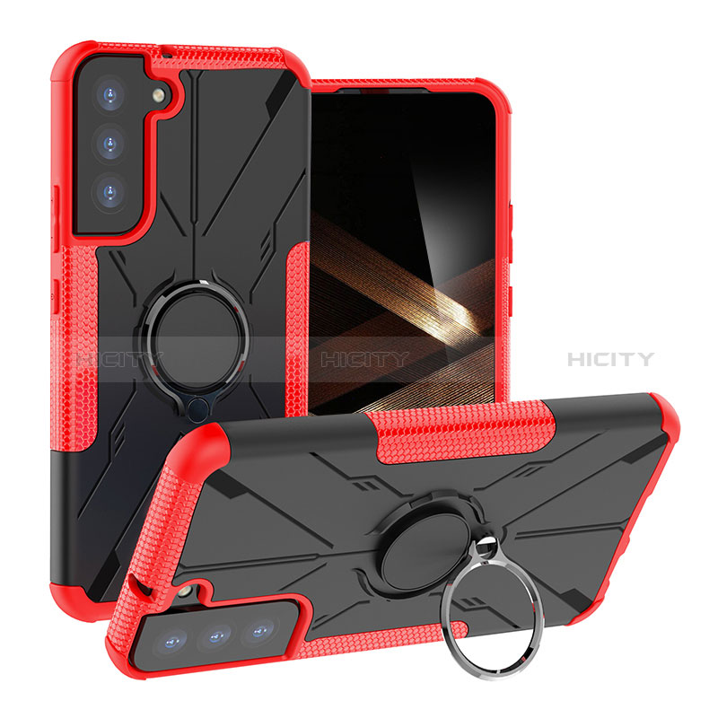 Funda Bumper Silicona y Plastico Mate Carcasa con Magnetico Anillo de dedo Soporte T08 para Samsung Galaxy S24 Plus 5G Rojo