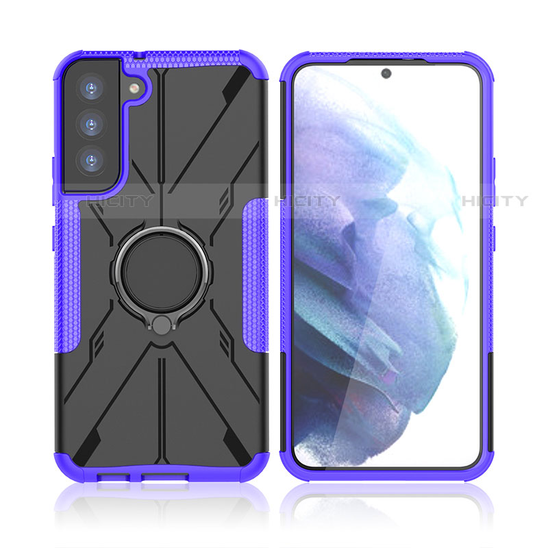 Funda Bumper Silicona y Plastico Mate Carcasa con Magnetico Anillo de dedo Soporte T09 para Samsung Galaxy S21 5G