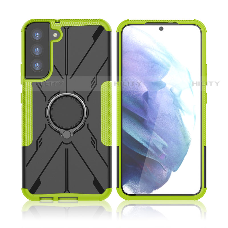 Funda Bumper Silicona y Plastico Mate Carcasa con Magnetico Anillo de dedo Soporte T09 para Samsung Galaxy S21 5G Verde