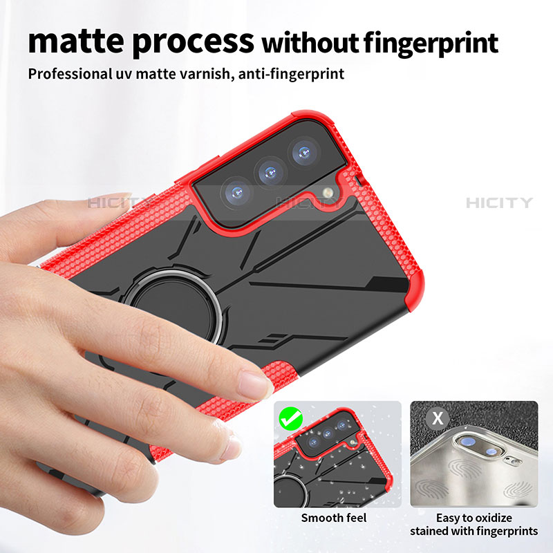 Funda Bumper Silicona y Plastico Mate Carcasa con Magnetico Anillo de dedo Soporte T09 para Samsung Galaxy S21 FE 5G
