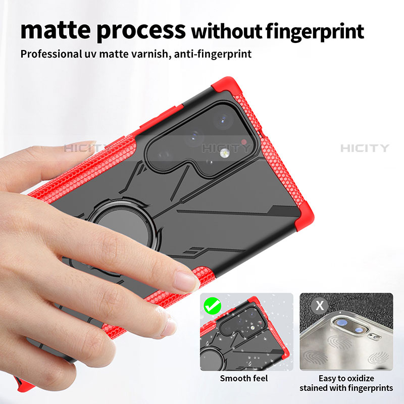 Funda Bumper Silicona y Plastico Mate Carcasa con Magnetico Anillo de dedo Soporte T09 para Samsung Galaxy S22 Ultra 5G