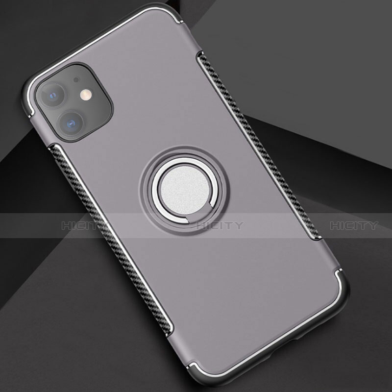 Funda Bumper Silicona y Plastico Mate Carcasa con Magnetico Anillo de dedo Soporte Y01 para Apple iPhone 11 Gris