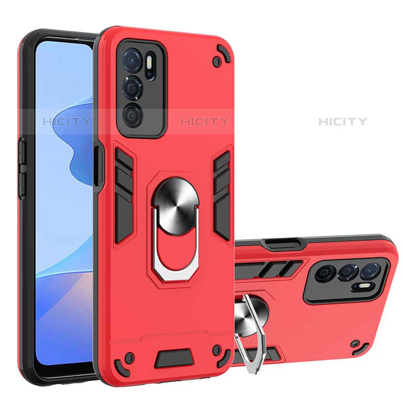 Funda Bumper Silicona y Plastico Mate Carcasa con Magnetico Anillo de dedo Soporte Y01B para Oppo A16s Rojo