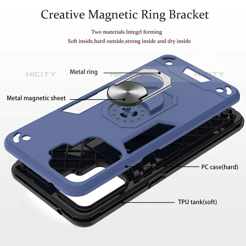 Funda Bumper Silicona y Plastico Mate Carcasa con Magnetico Anillo de dedo Soporte Y01B para Oppo F19 Pro