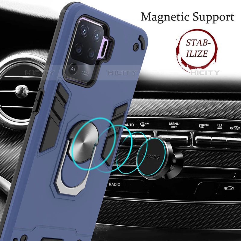 Funda Bumper Silicona y Plastico Mate Carcasa con Magnetico Anillo de dedo Soporte Y01B para Oppo Reno5 F