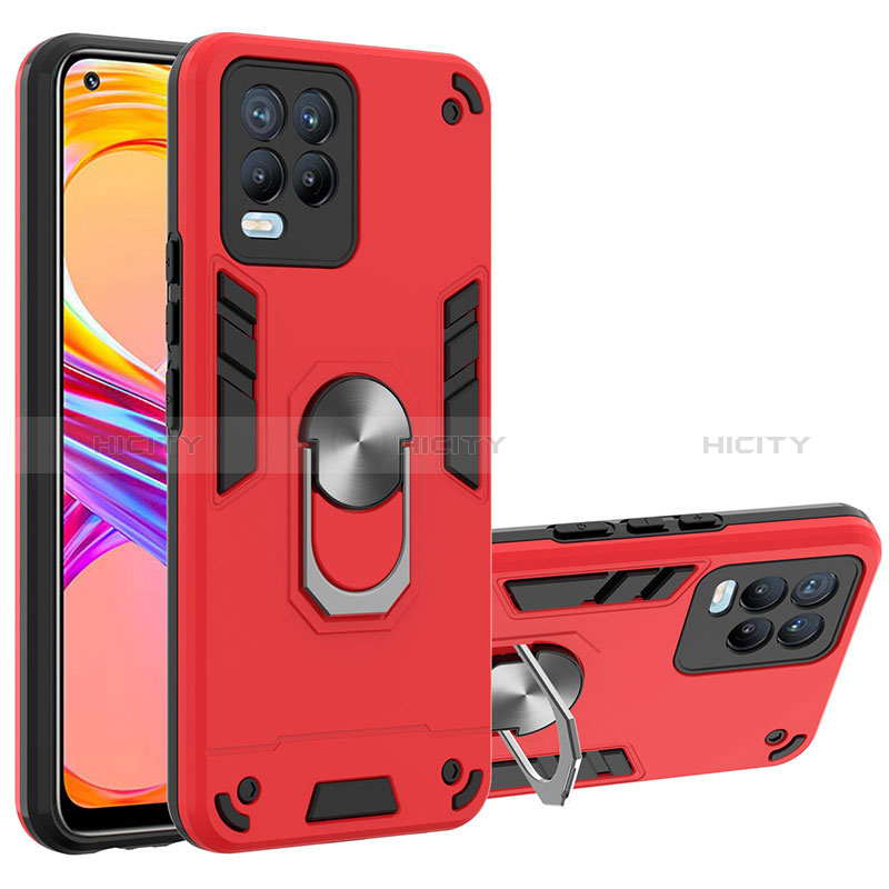 Funda Bumper Silicona y Plastico Mate Carcasa con Magnetico Anillo de dedo Soporte Y01B para Realme 8 4G