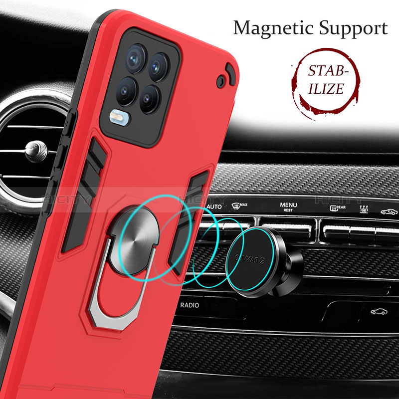 Funda Bumper Silicona y Plastico Mate Carcasa con Magnetico Anillo de dedo Soporte Y01B para Realme 8 Pro