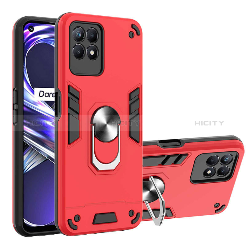 Funda Bumper Silicona y Plastico Mate Carcasa con Magnetico Anillo de dedo Soporte Y01B para Realme 8i