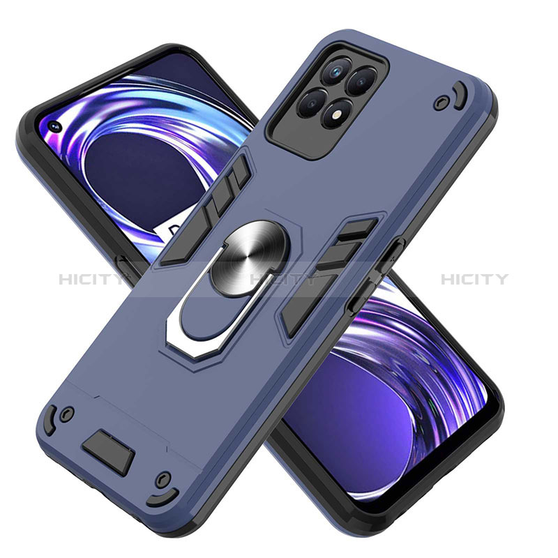 Funda Bumper Silicona y Plastico Mate Carcasa con Magnetico Anillo de dedo Soporte Y01B para Realme 8i