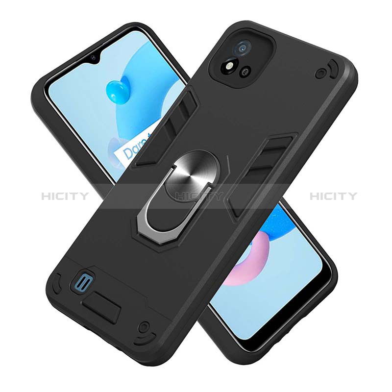 Funda Bumper Silicona y Plastico Mate Carcasa con Magnetico Anillo de dedo Soporte Y01B para Realme C11 (2021)