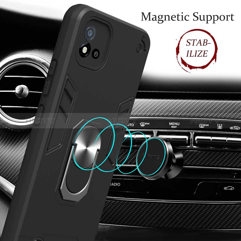 Funda Bumper Silicona y Plastico Mate Carcasa con Magnetico Anillo de dedo Soporte Y01B para Realme C11 (2021)