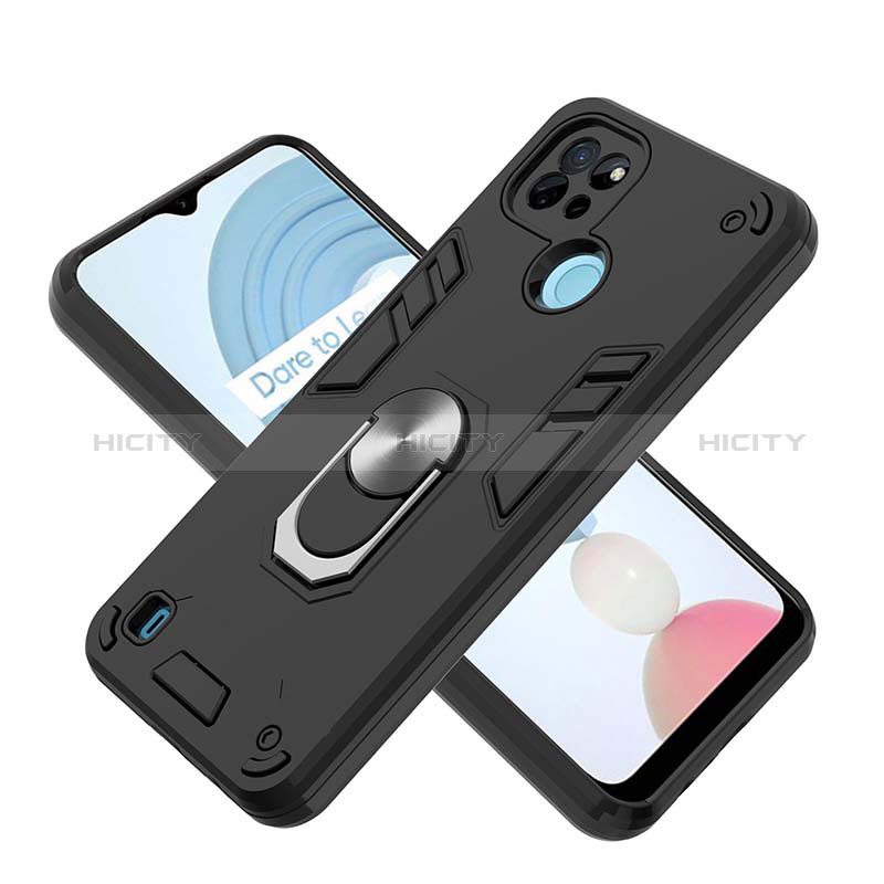 Funda Bumper Silicona y Plastico Mate Carcasa con Magnetico Anillo de dedo Soporte Y01B para Realme C21