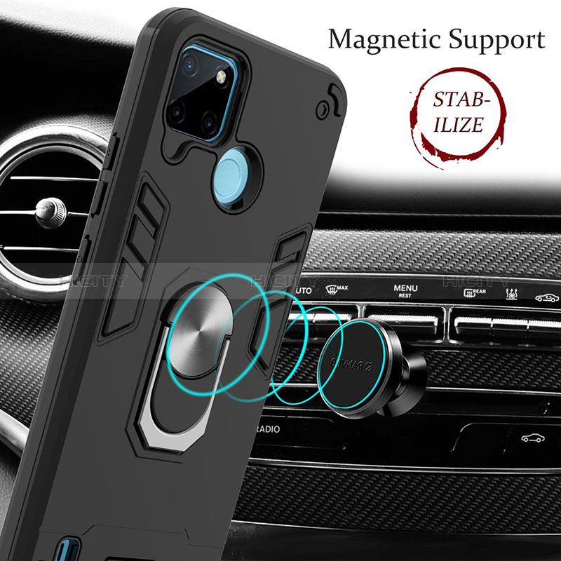 Funda Bumper Silicona y Plastico Mate Carcasa con Magnetico Anillo de dedo Soporte Y01B para Realme C21Y