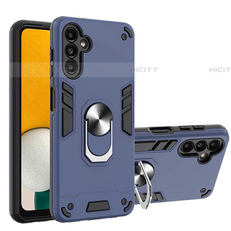 Funda Bumper Silicona y Plastico Mate Carcasa con Magnetico Anillo de dedo Soporte Y01B para Samsung Galaxy A04s Azul