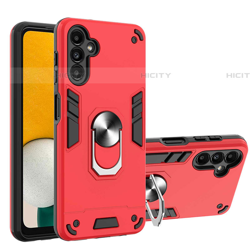 Funda Bumper Silicona y Plastico Mate Carcasa con Magnetico Anillo de dedo Soporte Y01B para Samsung Galaxy A04s Rojo